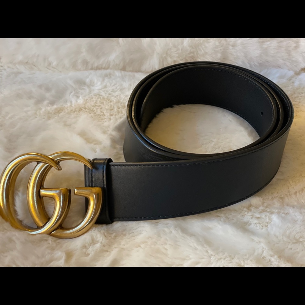 Gucci GG Logo 4cm Leather Belt, size 90/36